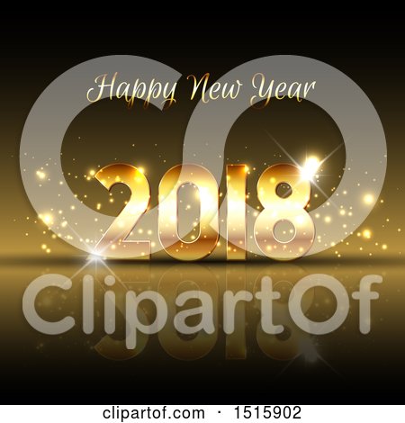Clipart of a Happy New Year 2018 Design on Gold - Royalty Free Vector Illustration by KJ Pargeter