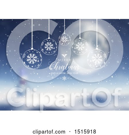 Clipart of a Merry Christmas and a Happy New Year Greeting over a Blurred Snowman Landscape - Royalty Free Vector Illustration by KJ Pargeter