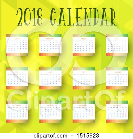 Clipart of a 2018 Yearly Calendar Design on Green - Royalty Free Vector Illustration by KJ Pargeter