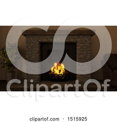 Clipart of a 3d Fireplace - Royalty Free Illustration by KJ Pargeter