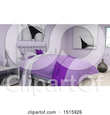Clipart of a 3d Purple Bedroom Interior - Royalty Free Illustration by KJ Pargeter