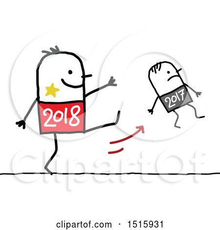 Clipart of a New Year 2018 Stick Man Kicking Last Year 2017 - Royalty Free Vector Illustration by NL shop