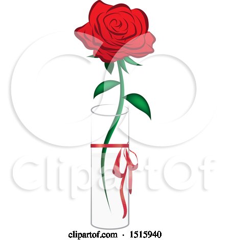 Clipart of a Single Red Rose in a Vase - Royalty Free Vector Illustration by Vitmary Rodriguez