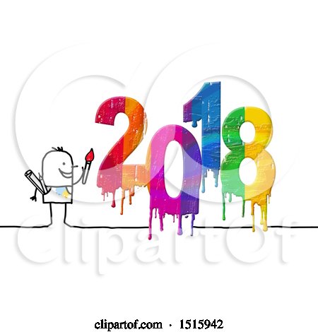 Clipart of a Stick Man Painting New Year 2018, on a White Background - Royalty Free Illustration by NL shop