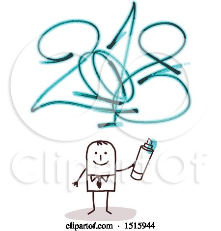 Clipart of a Stick Man Holding a Marker After Drawing New Year 2018 - Royalty Free Vector Illustration by NL shop