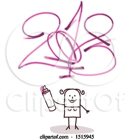 Clipart of a Stick Woman Holding a Marker After Drawing New Year 2018 - Royalty Free Vector Illustration by NL shop