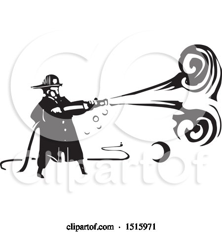 Clipart of a Firefighter Spraying a Hose - Royalty Free Vector Illustration by xunantunich