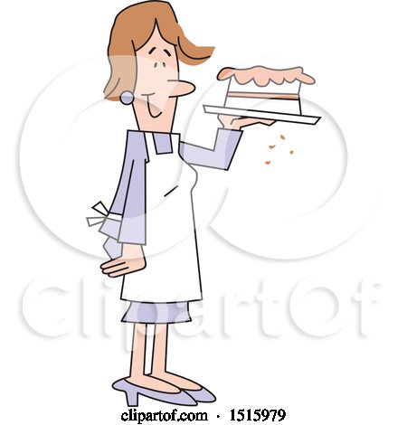 Clipart of a Cartoon Happy Woman Holding a Cake - Royalty Free Vector Illustration by Johnny Sajem
