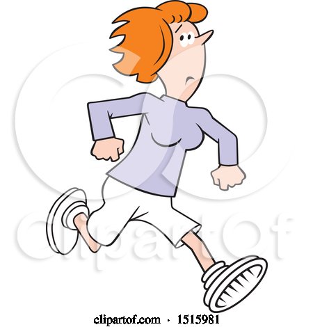 Clipart of a Cartoon Red Haired Woman Running Away - Royalty Free Vector Illustration by Johnny Sajem
