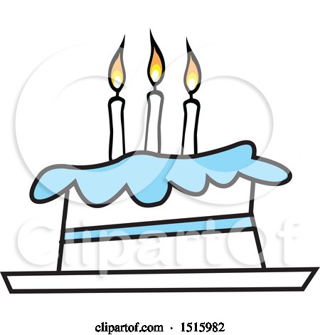 Clipart of a Cartoon Blue and White Birthday Cake with Three Candles - Royalty Free Vector Illustration by Johnny Sajem
