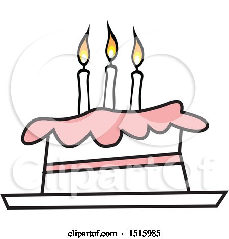 Clipart of a Cartoon Pink and White Birthday Cake with Three Candles - Royalty Free Vector Illustration by Johnny Sajem
