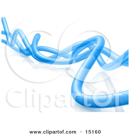 Wavy Blue Transparent Pipes Twisting Over a White Background and Reflective Surface Clipart Graphic Illustration by 3poD