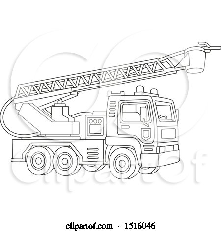 Clipart of a Black and White Fire Engine - Royalty Free Vector Illustration by Alex Bannykh