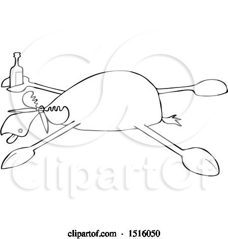 Clipart of a Cartoon Black and White Drunk Moose Spread Eagle - Royalty Free Vector Illustration by djart