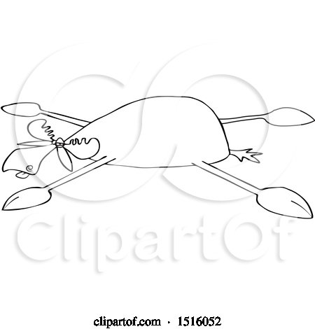 Clipart of a Cartoon Black and White Moose Spread Eagle - Royalty Free Vector Illustration by djart