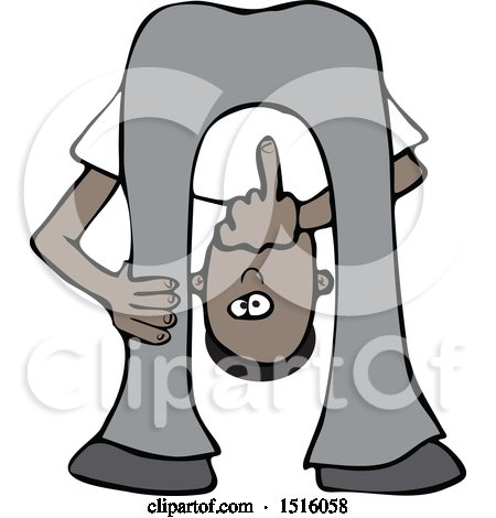 Clipart of a Cartoon Black Man Bending Over, Looking Between His Legs and Flipping the Bird Middle Finger - Royalty Free Vector Illustration by djart