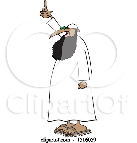 Clipart of a Cartoon Muslim Cleric Holding up a Finger - Royalty Free Vector Illustration by djart
