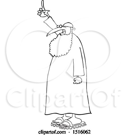 Clipart of a Cartoon Black and White Muslim Cleric Holding up a Finger - Royalty Free Vector Illustration by djart
