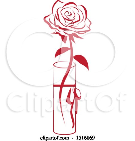 Clipart of a Red Rose in a Vase - Royalty Free Vector Illustration by Vitmary Rodriguez