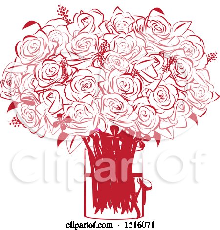 Clipart of a Red Rose Bouquet in a Vase - Royalty Free Vector Illustration by Vitmary Rodriguez