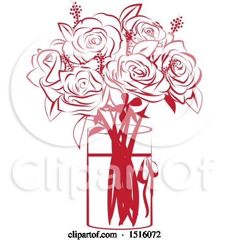 Clipart of a Red Rose Bouquet in a Vase - Royalty Free Vector Illustration by Vitmary Rodriguez