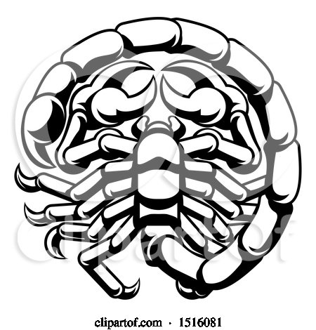 Clipart of a Zodiac Horoscope Astrology Scorpio Design in Black and White - Royalty Free Vector Illustration by AtStockIllustration