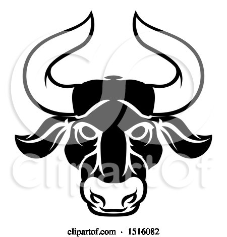 Clipart of a Zodiac Horoscope Astrology Taurus Bull Design in Black and White - Royalty Free Vector Illustration by AtStockIllustration