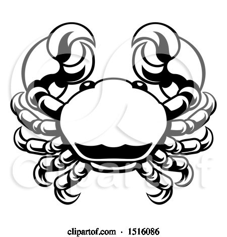Clipart of a Zodiac Horoscope Astrology Cancer Crab Design, Black and White - Royalty Free Vector Illustration by AtStockIllustration