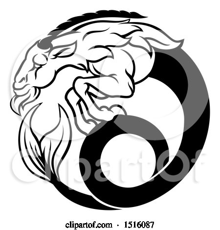 Clipart of a Zodiac Horoscope Astrology Capricorn Sea Goat Design in Black and White - Royalty Free Vector Illustration by AtStockIllustration
