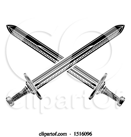 Clipart of Black and White Crossed Medieval Swords - Royalty Free Vector Illustration by AtStockIllustration