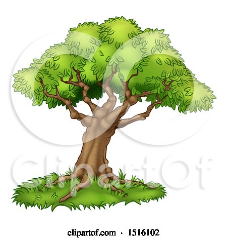 Clipart of a Tree with Grass - Royalty Free Vector Illustration by AtStockIllustration