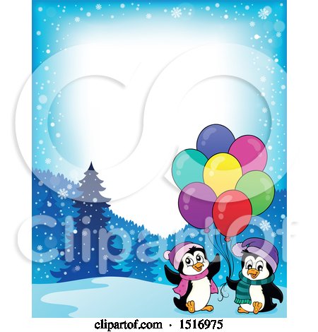 Clipart of a Border of Party Penguins with Balloons - Royalty Free Vector Illustration by visekart