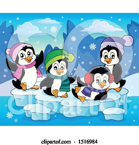 Clipart of Winter Penguins - Royalty Free Vector Illustration by visekart
