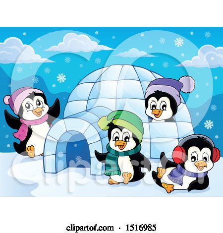 Clipart of Winter Penguins - Royalty Free Vector Illustration by visekart