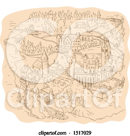Clipart of a Medieval Map of Lands Around a Castle - Royalty Free Vector Illustration by patrimonio