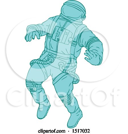 Clipart of a Sketched Blue Astronaut - Royalty Free Vector Illustration by patrimonio