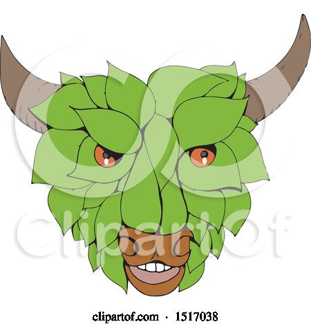 Clipart of a Leafy Green Bull Head - Royalty Free Vector Illustration by patrimonio