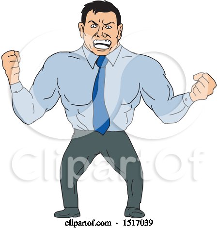 Clipart of a Mad Business Man with Clenched Fists - Royalty Free Vector Illustration by patrimonio