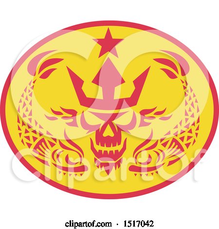 Clipart of a Neptune Skull with a Crown in an Oval with Fish - Royalty Free Vector Illustration by patrimonio