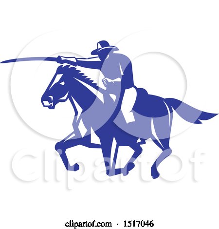 Clipart of a Horseback Calvary Soldier Charting with a Sword - Royalty Free Vector Illustration by patrimonio