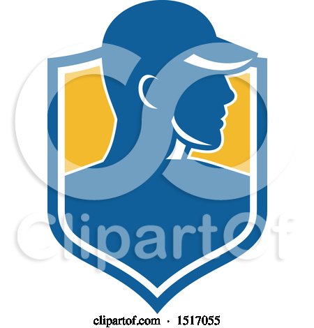 Clipart of a Profiled Male Worker Wearing a Hat in a Shield - Royalty Free Vector Illustration by patrimonio