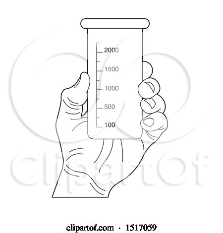 Clipart of a Black and White Hand Holding a Beaker - Royalty Free Vector Illustration by Lal Perera
