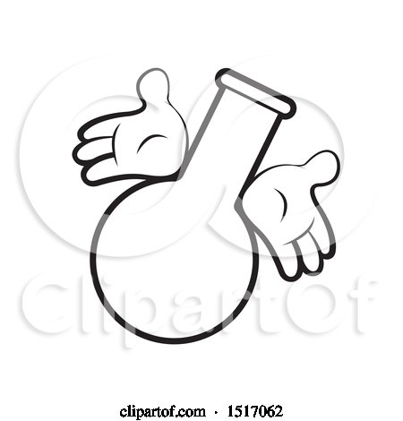 Clipart of a Black and White Round Bottom Flask Character - Royalty Free Vector Illustration by Lal Perera