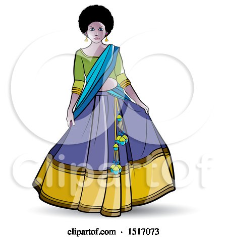 Clipart of a Woman in a Lehenga Skirt - Royalty Free Vector Illustration by Lal Perera