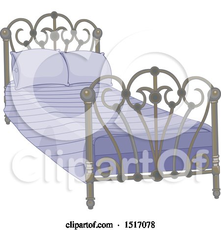 Clipart of a Bed with an Ornate Frame - Royalty Free Vector Illustration by Pushkin