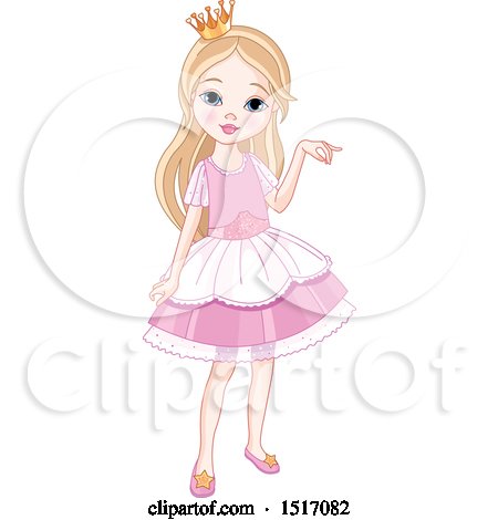 Clipart of a Blond Princess Girl in a Pink Dress - Royalty Free Vector Illustration by Pushkin
