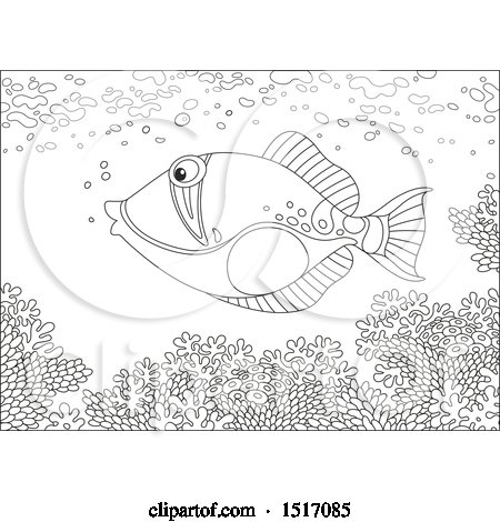 Clipart of a Black and White Triggerfish at a Coral Reef - Royalty Free Vector Illustration by Alex Bannykh