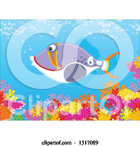 Clipart of a Triggerfish at a Coral Reef - Royalty Free Vector Illustration by Alex Bannykh