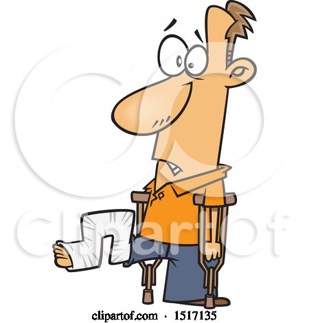 Clipart of a Cartoon White Guy with His Leg in a Crazy Cast - Royalty Free Vector Illustration by toonaday
