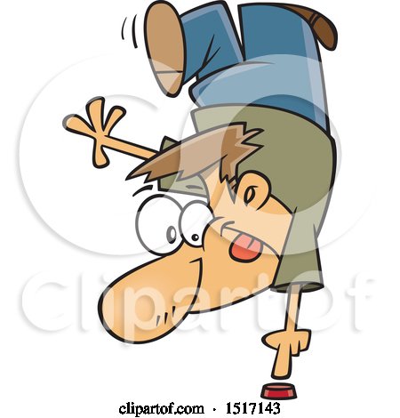 Clipart of a Cartoon White Guy Doing a Trick to Push a Button - Royalty Free Vector Illustration by toonaday
